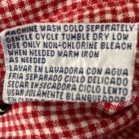 DCC Top Women Size Large Red & White Checks Button Down Collar Long Sleeves - Picture 10 of 10